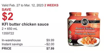 Costco Kfi butter chicken sauce offer