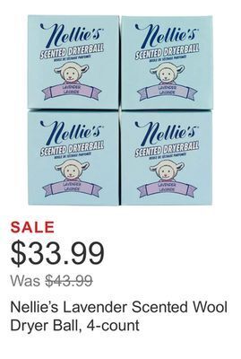 Costco Nellie's lavender scented wool dryer ball, 4-count offer