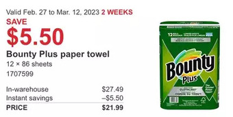 Costco Bounty plus paper towel offer
