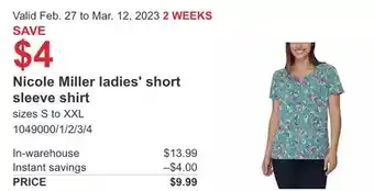 Costco Nicole miller ladies' short sleeve shirt offer