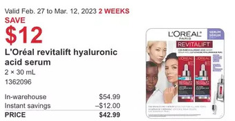 Costco L'oréal revitalift hyaluronic acid serum offer