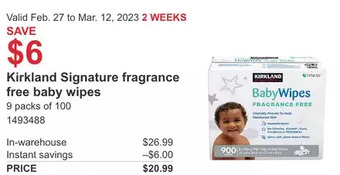 Costco Kirkland signature fragrance free baby wipes offer