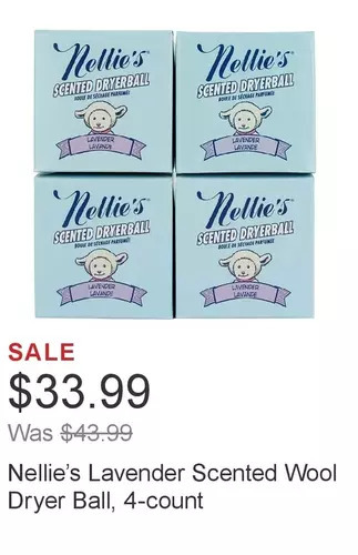 Costco Nellie’s lavender scented wool dryer ball, 4-count offer
