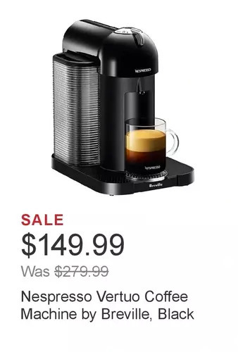 Costco Nespresso vertuo coffee machine by breville, black offer