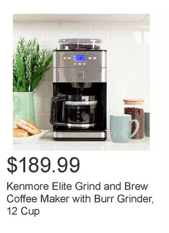 Costco Kenmore elite grind and brew coffee maker with burr grinder, 12 cup offer