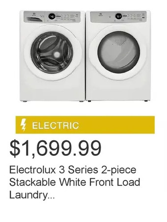 Costco Electrolux 3 series 2-piece stackable white front load laundry suite with 5.1 cu. ft. washer and 8.0 cu. ft. dryer offer
