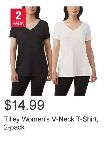 Costco Tilley women’s v-neck t-shirt, 2-pack offer