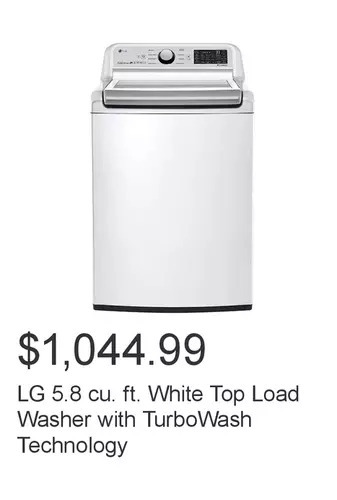 Costco Lg 5.8 cu. ft. white top load washer with turbowash technology offer
