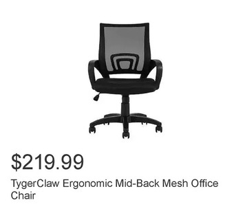 Costco Tygerclaw ergonomic mid-back mesh office chair offer