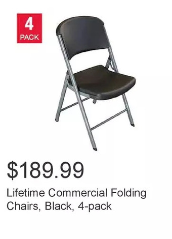 Costco Lifetime commercial folding chairs, black, 4-pack offer