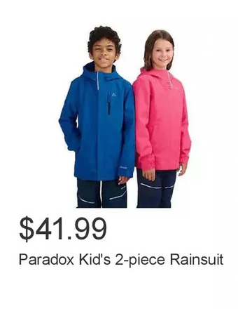 Costco Paradox kid's 2-piece rainsuit offer