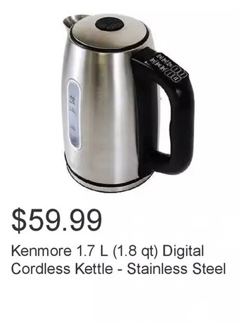 Costco Kenmore 1.7 l (1.8 qt) digital cordless kettle - stainless steel offer