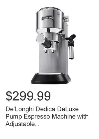 Costco De’longhi dedica deluxe pump espresso machine with adjustable frothing wand offer