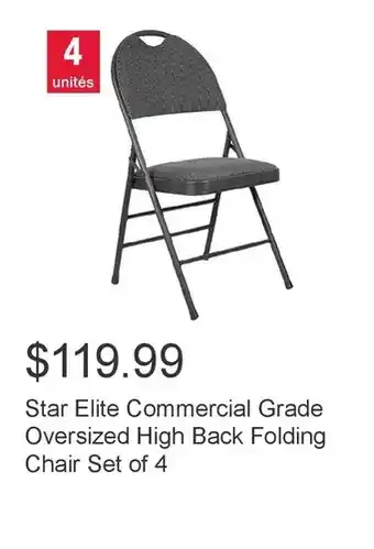 Costco Star elite commercial grade oversized high back folding chair set of 4 offer