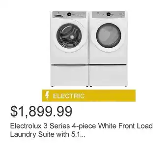 Costco Electrolux 3 series 4-piece white front load laundry suite with 5.1 cu. ft. washer, 8.0 cu. ft. dryer and 2 pedestal storage offer