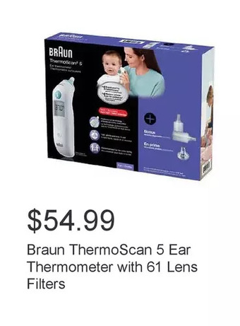 Costco Braun thermoscan 5 ear thermometer with 61 lens filters offer