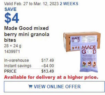 Costco Made Good Mixed berry mini Granola Bites 28 x 24 g offer