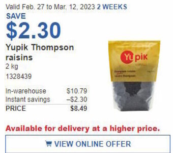 Costco Yupik Thompson Raisins 2kg offer
