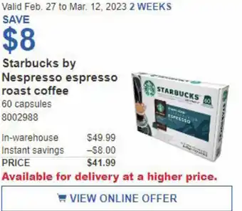 Costco Starbucks by Nespresso Espresso Roast Coffee Capsules offer