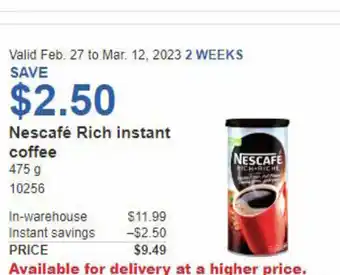 Costco Nescafé Rich Instant Coffee 475g offer