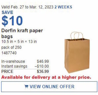 Costco Dorfin Kraft Paper Bags offer