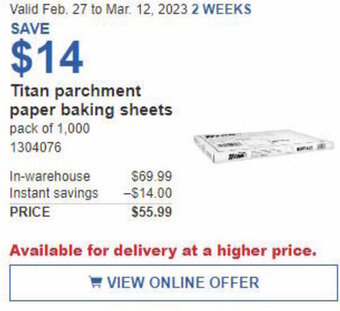 Costco Titan Parchment Paper Baking Sheets offer