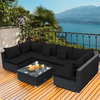 Best Buy Gymax 7pcs rattan patio conversation set sectional furniture set w/ black cushion offer