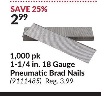 Princess Auto 1,000 pk 1-1/4 in. 18 gauge pneumatic brad nails offer