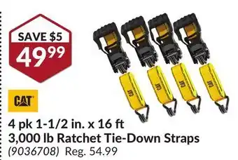 Princess Auto 4 pk 1-1/2 in. x 16 3,000 lb ratchet tie-down straps offer