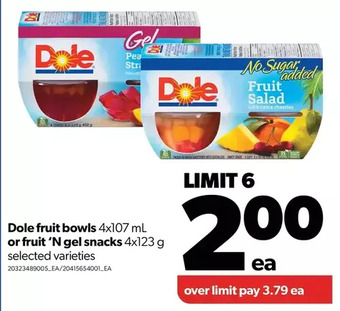 Real Canadian Superstore Dole fruit bowls or fruit 'n gel snacks offer