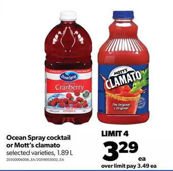 Real Canadian Superstore Ocean spray cocktail or mott's clamato offer