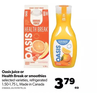 Real Canadian Superstore Oasis juice or health break or smoothies offer