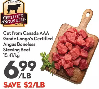 Longo's Cut from canada aaa grade longo's certified angus boneless stewing beef offer