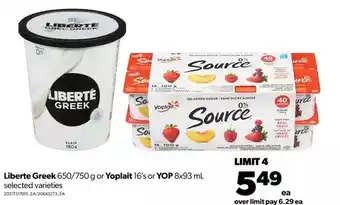 Real Canadian Superstore Liberté greek or yoplait or yop offer