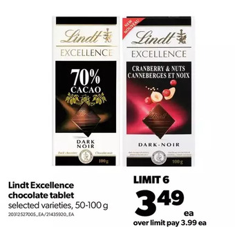 Real Canadian Superstore Lindt excellence chocolate tablet offer