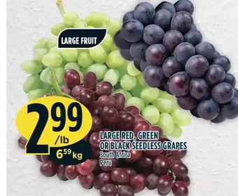 Marché Adonis Large red, green or black seedless grapes offer