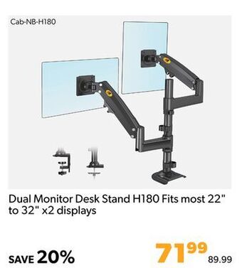 Shopper+ Dual monitor desk stand h180 fits most 22" to 32" x2 displays offer