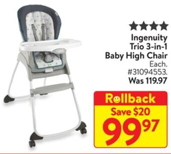 Walmart Ingenuity trio 3-in-1 baby high chair offer