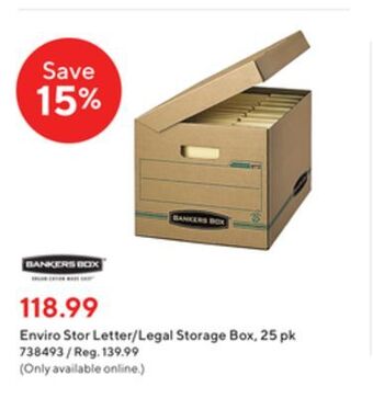 Staples Bankers box enviro stor letter/ legal storage box, 25 pk offer