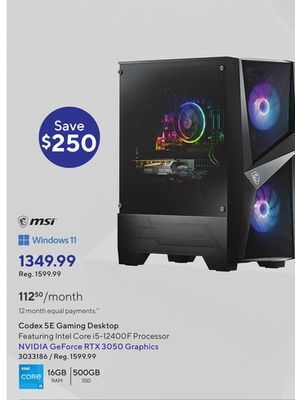 Staples Msi codex se gaming desktop offer