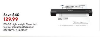 Staples Epson es-50 lightweight sheetfed colour document scanner offer