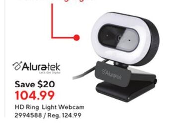 Staples Aluratek 1080p hd webcam with ring light offer