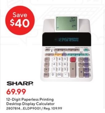 Staples Sharp 12-digit paperless printing desktop display calculator offer