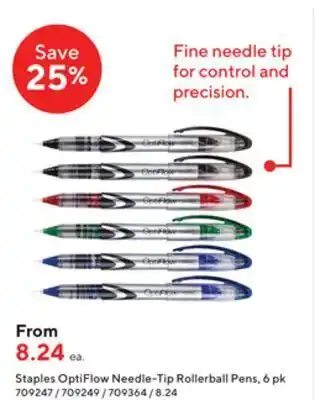 Staples Staples optiflow needle-tip rollerball pens, 6 pk offer