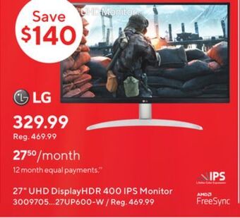 Staples Lg 27" uhd display hdr 400 ips monitor offer