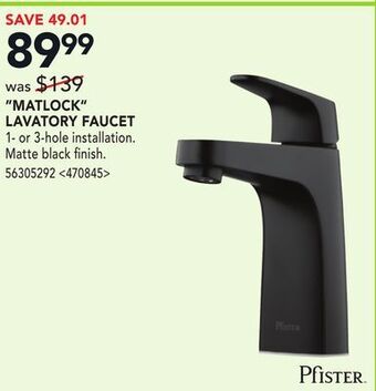 Lowe's Pfister "matlock" lavatory faucet offer