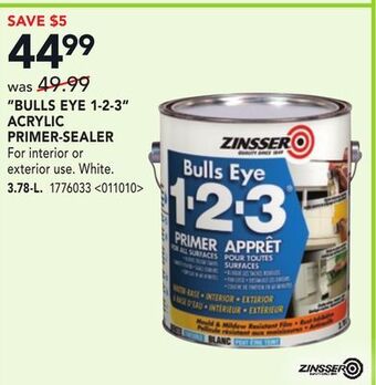 Lowe's Zinsser "bulls eye 1-2-3" acrylic primer-sealer offer
