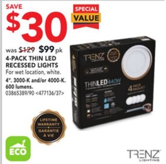 Lowe's Trenz 4-pack thin led recessed lights 4" offer