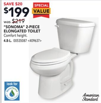 Lowe's American standard "sonoma" 2-piece elongated toilet offer