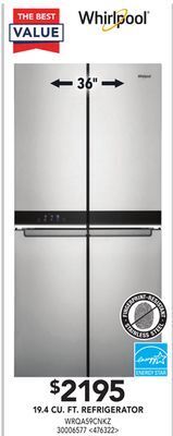 Lowe's Whirlpool 19.4 cu. ft. refrigerator offer